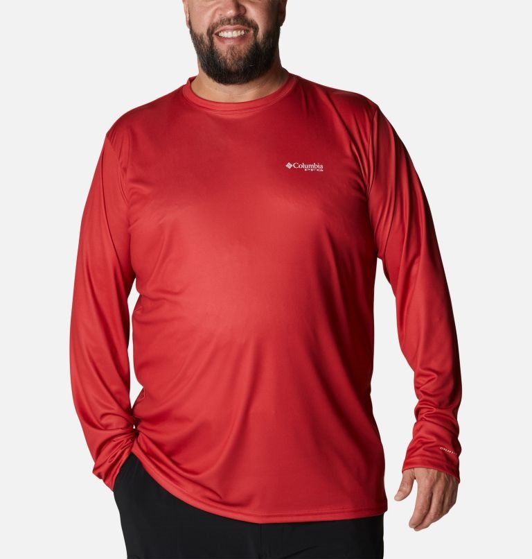 Men's Columbia PFG Terminal Tackle Fish Flag Long Sleeve Sweatshirts Red | Plus Size CA-QLAC4